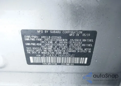 2019 Subaru Forester Sport from USA, damaged, VIN JF2SKAJC1KH546541